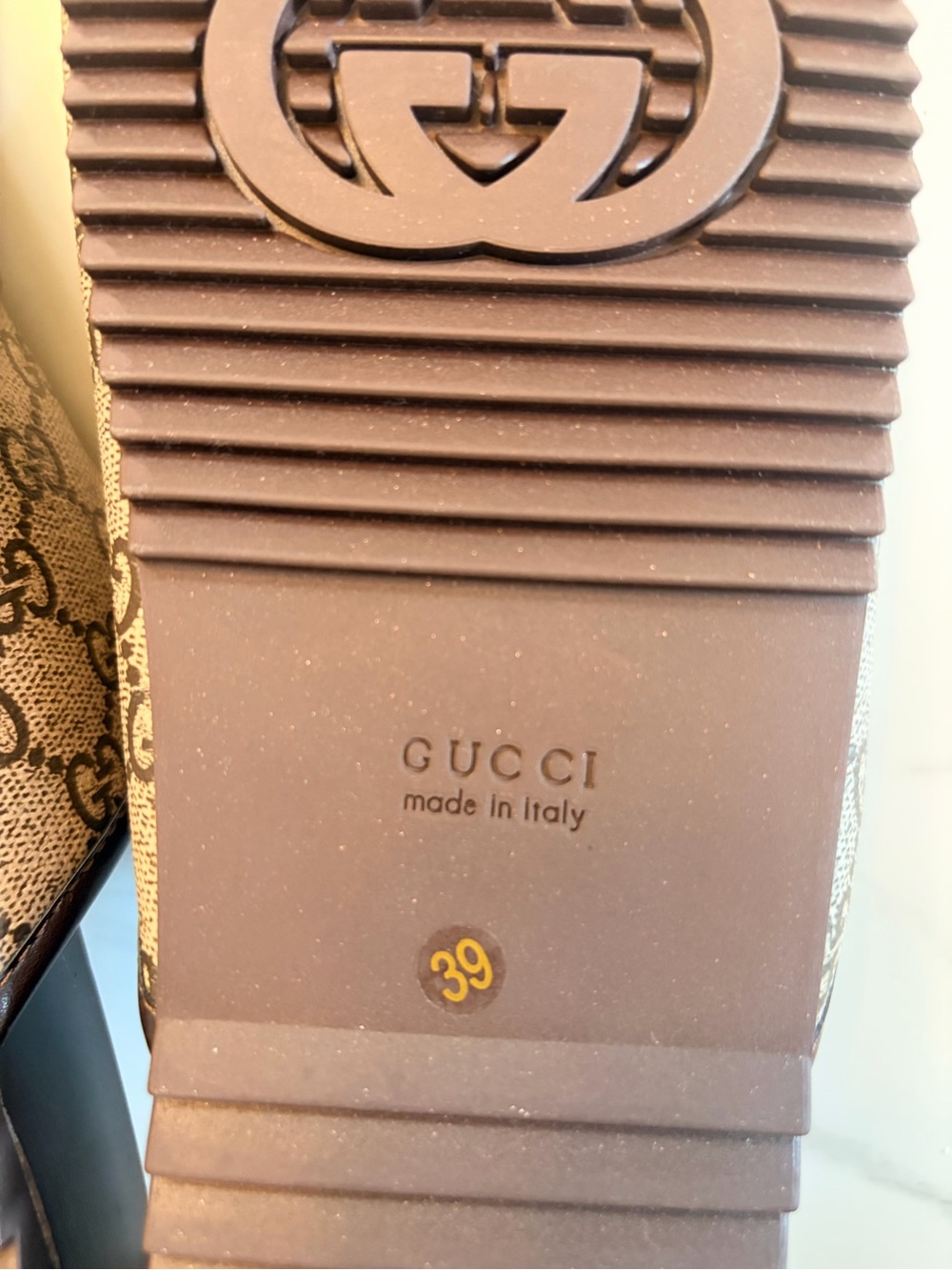 Gucci Brown/Tan GG Canvas Leather Slide Mules with Logo Insole - Size 39 - Picture 5 of 6